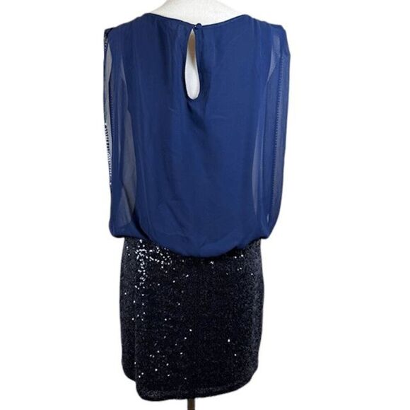 Aidan Mattox Blouson Mini Dress with Sequin Skirt Navy Blue Stretch Size 10 - Picture 6 of 15
